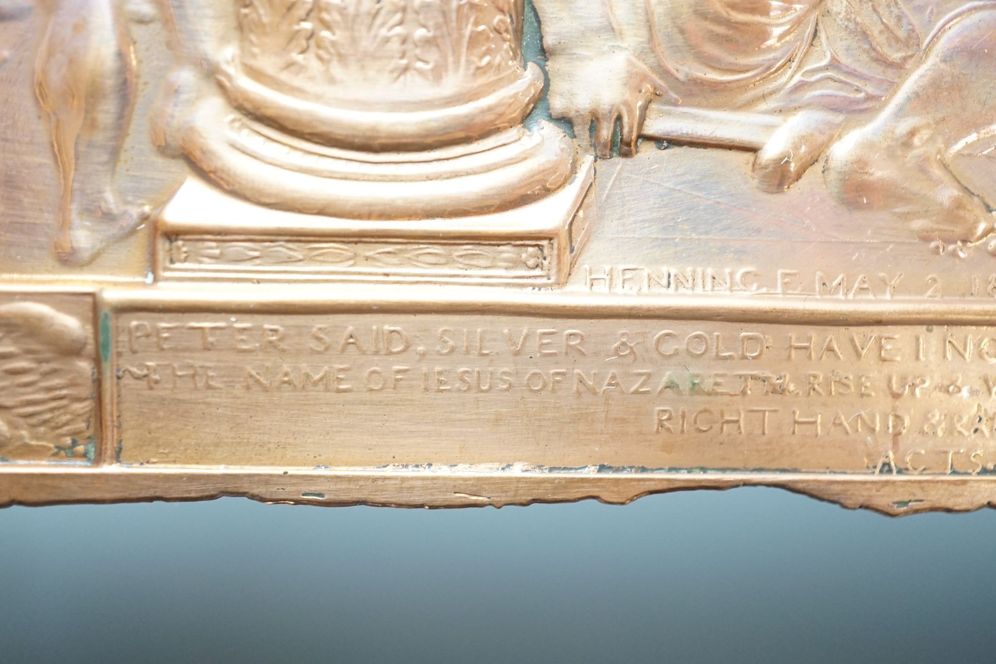 After Henning, an electrotype copper plaque, inscribed, 26.5 cms wide x 28 cms high.